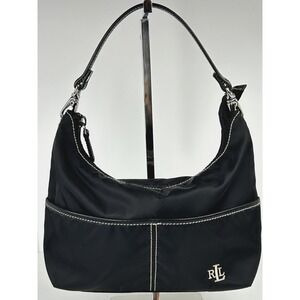 Lauren Ralph Lauren Mini Hobo Shoulder Purse Black Nylon Single Strap Y2K VTG A+